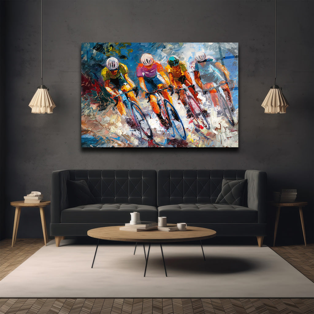 Enerjik Bisiklet Yarışı Modern Cam Tablo