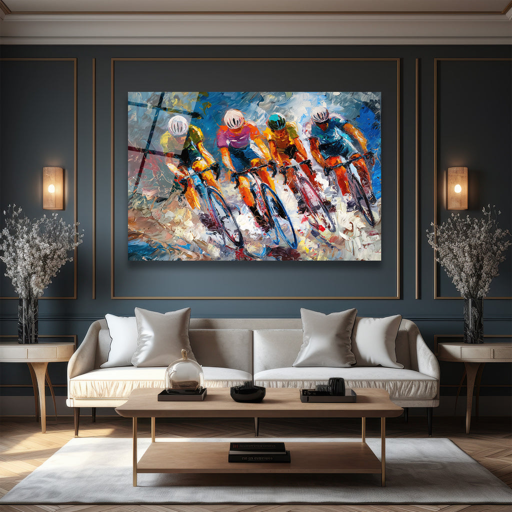 Enerjik Bisiklet Yarışı Modern Cam Tablo