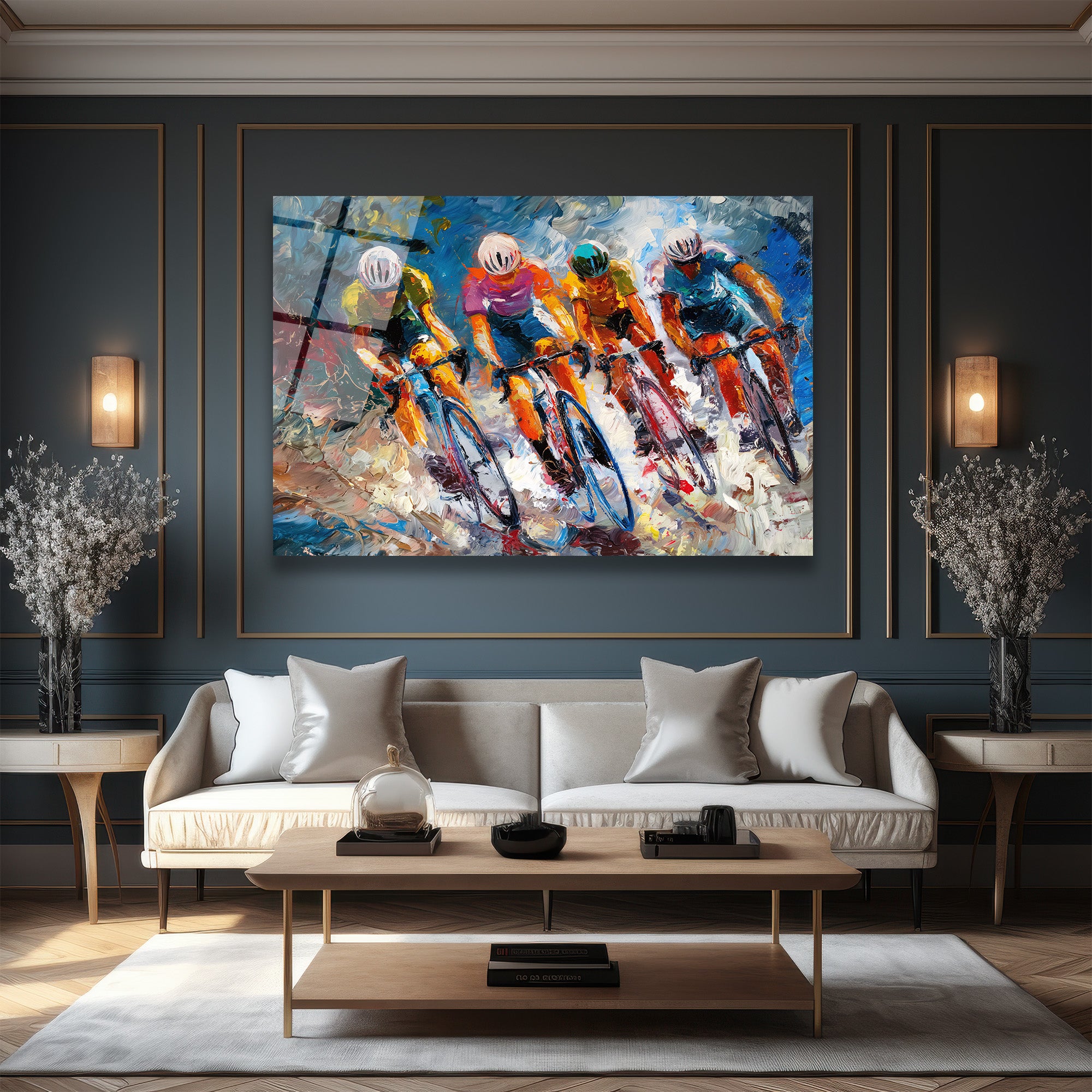 Enerjik Bisiklet Yarışı Modern Cam Tablo