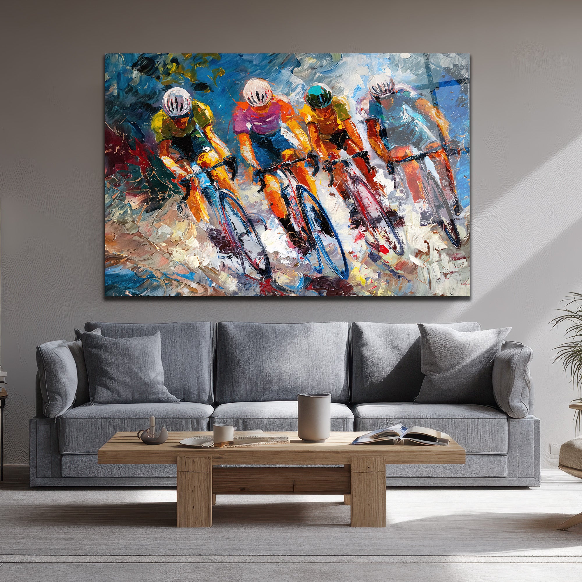 Enerjik Bisiklet Yarışı Modern Cam Tablo