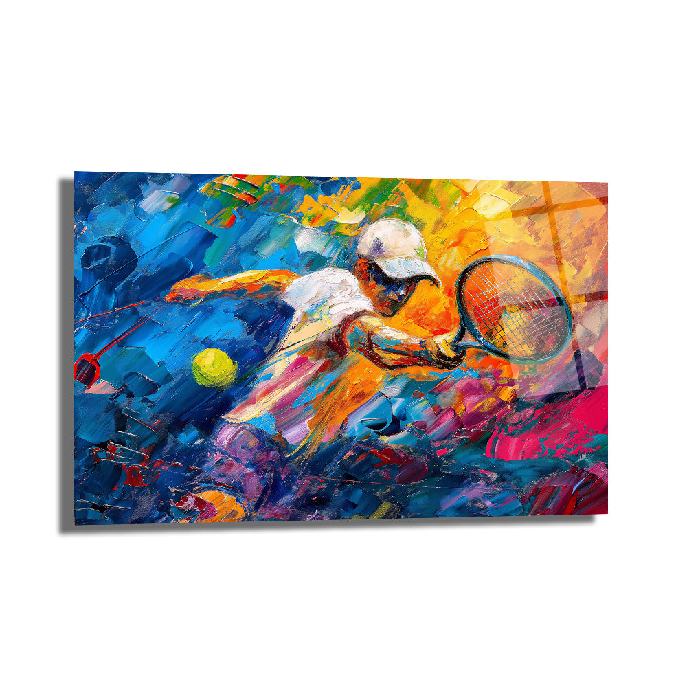 Dinamik Tenisçi Soyut Sanat Cam Tablo