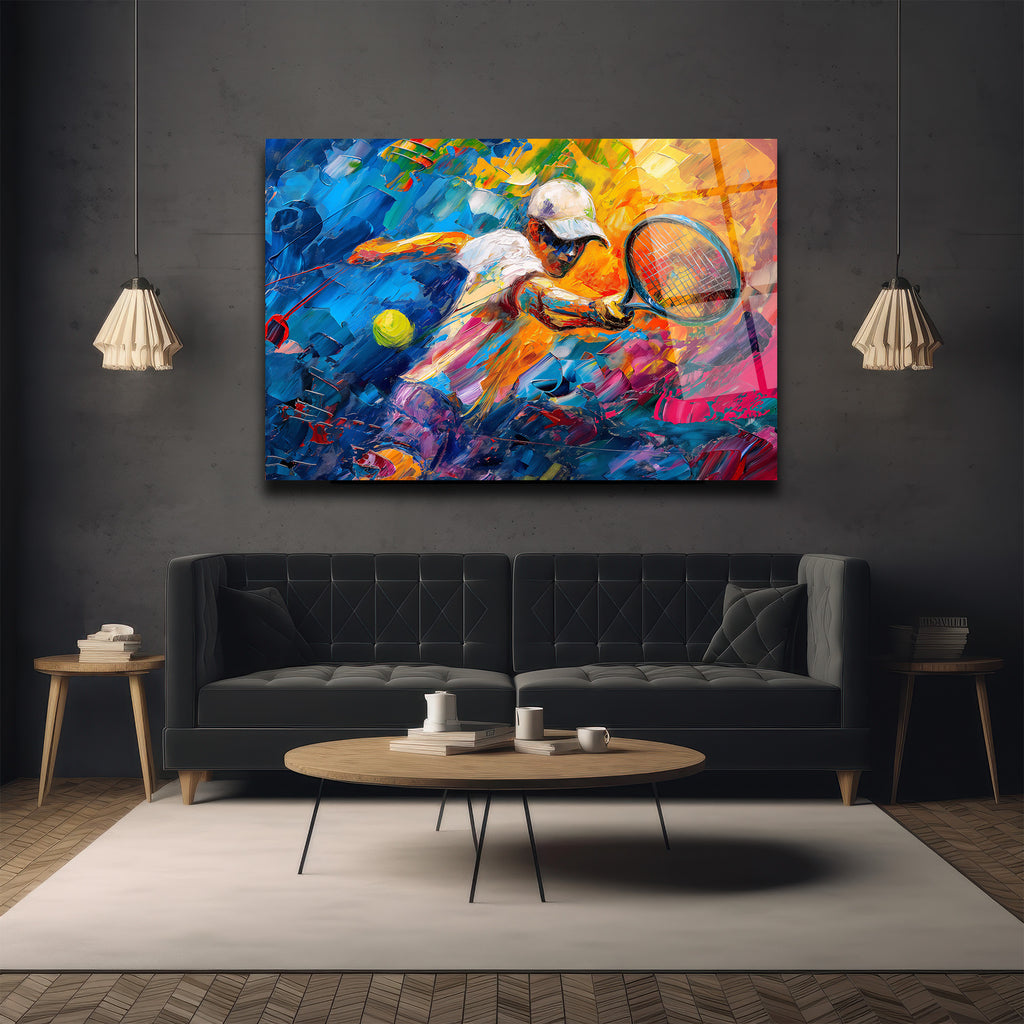 Dinamik Tenisçi Soyut Sanat Cam Tablo