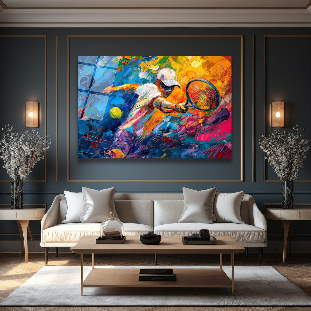 Dinamik Tenisçi Soyut Sanat Cam Tablo