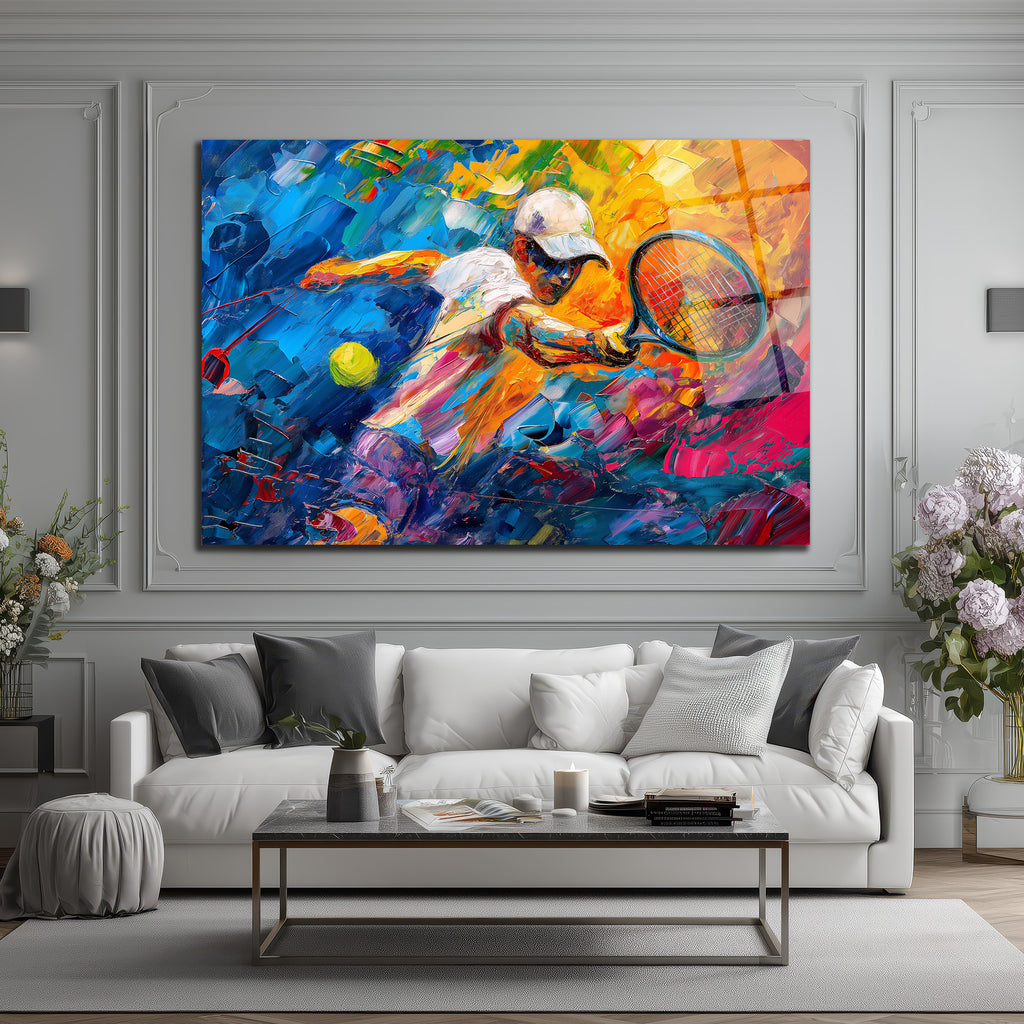 Dinamik Tenisçi Soyut Sanat Cam Tablo