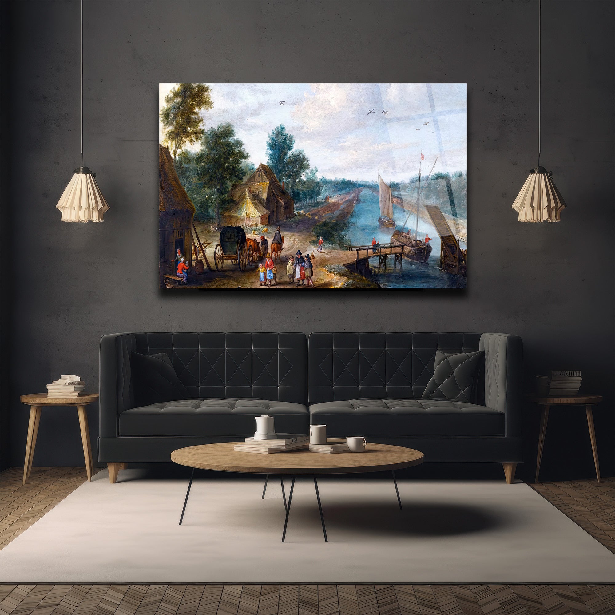 Hollanda Kanal Manzarası Sanatsal Cam Tablo