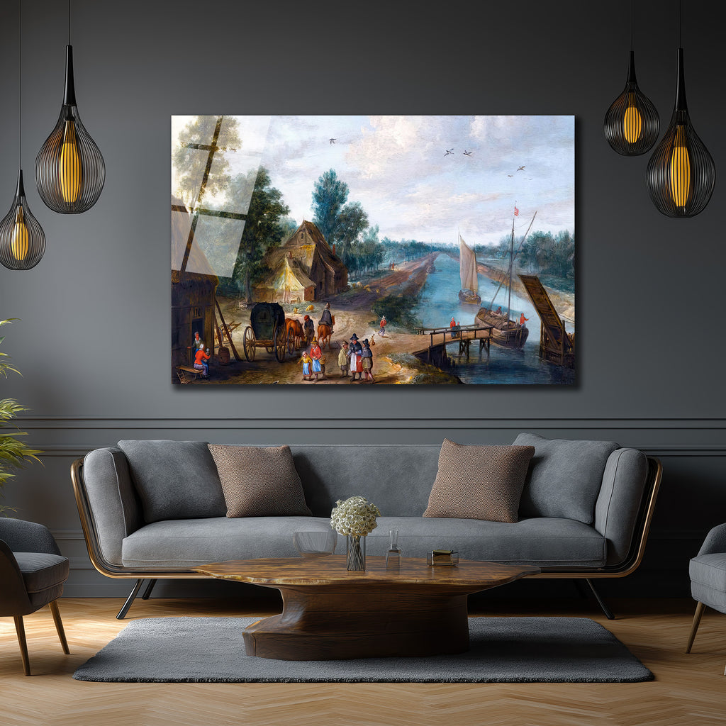 Hollanda Kanal Manzarası Sanatsal Cam Tablo