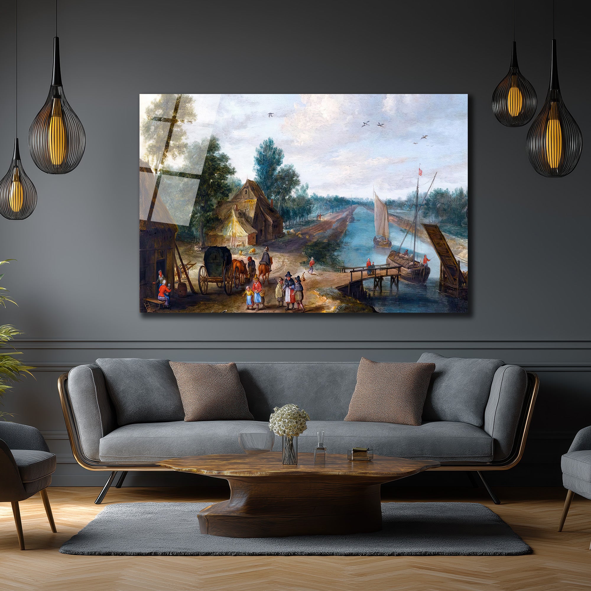 Hollanda Kanal Manzarası Sanatsal Cam Tablo