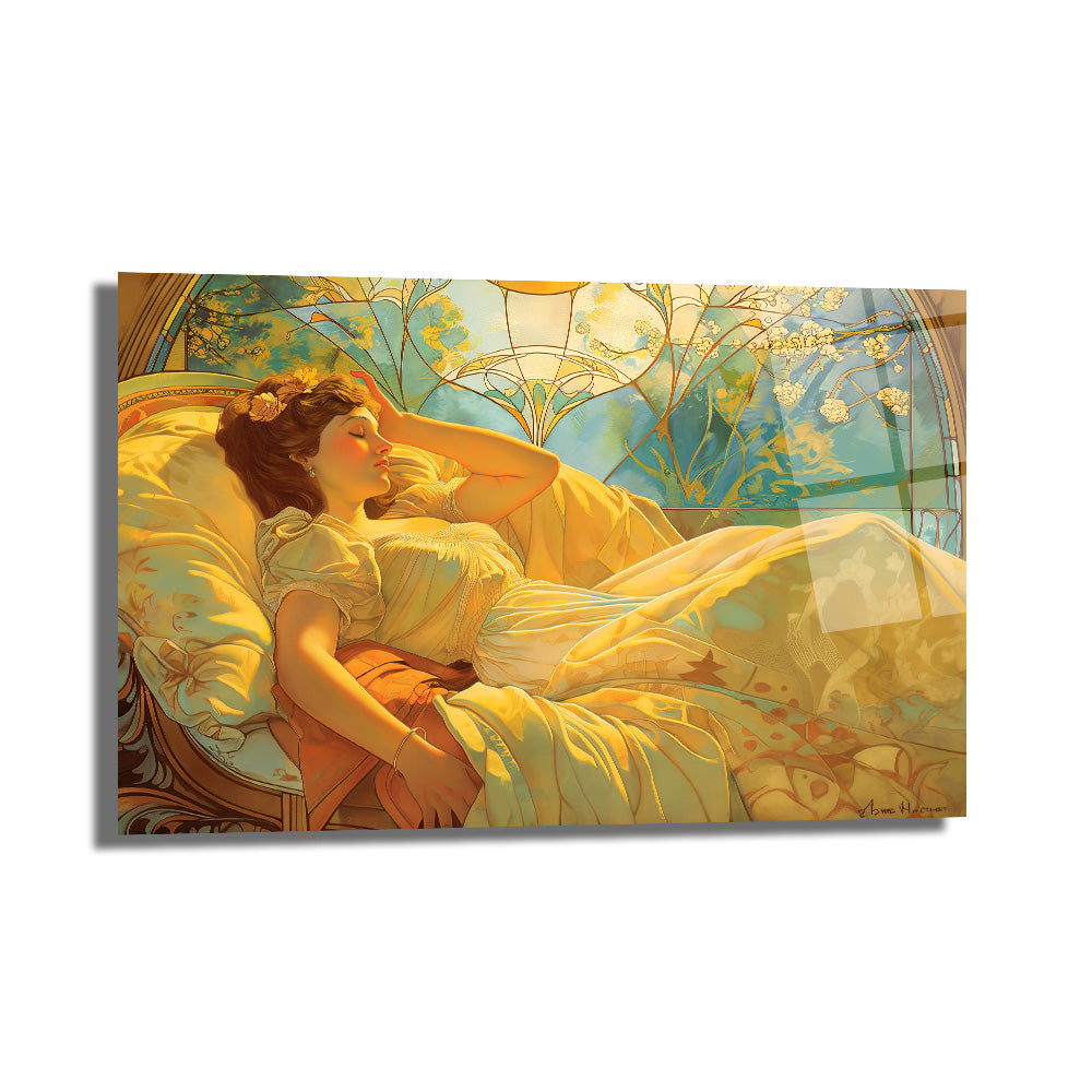 Altın Işıltılı Rüya Art Nouveau Cam Tablo