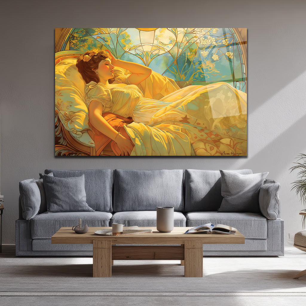 Altın Işıltılı Rüya Art Nouveau Cam Tablo