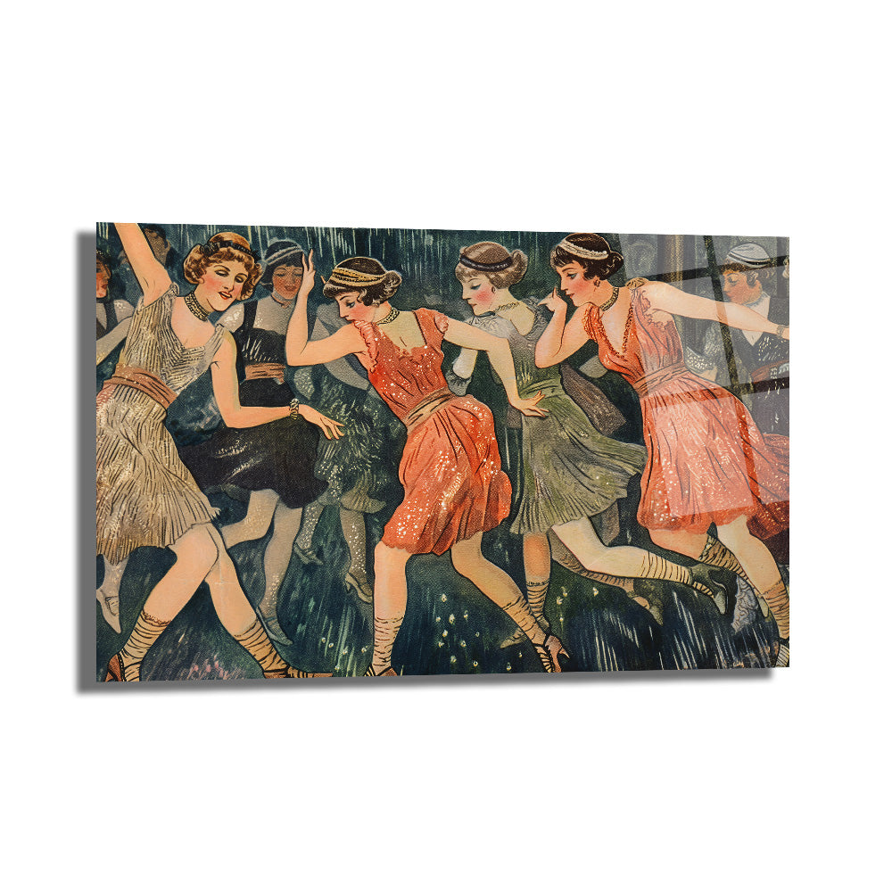 Caz Çağı Flapper Dansçıları Cam Tablo - Vintage Zarafet