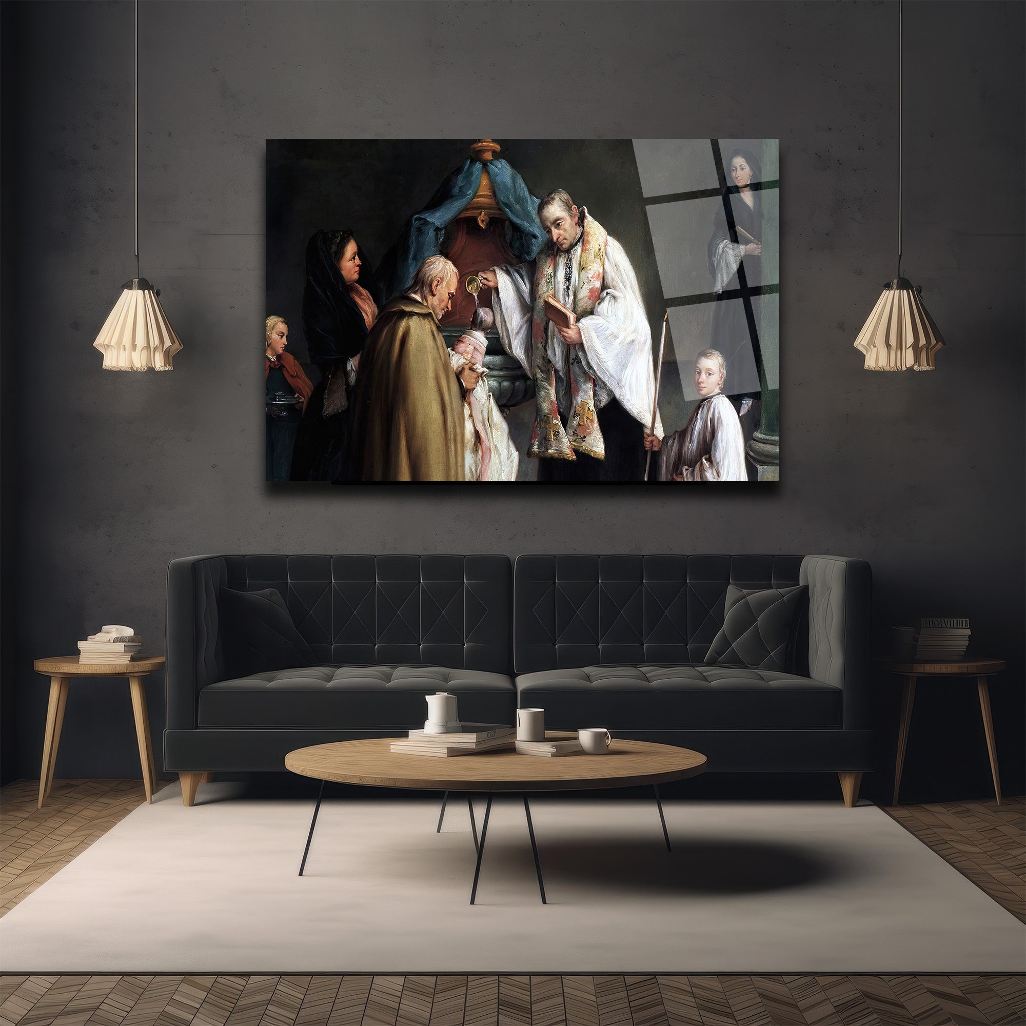 Barok Dönem Vaftiz Töreni Sanat Eseri Cam Tablo