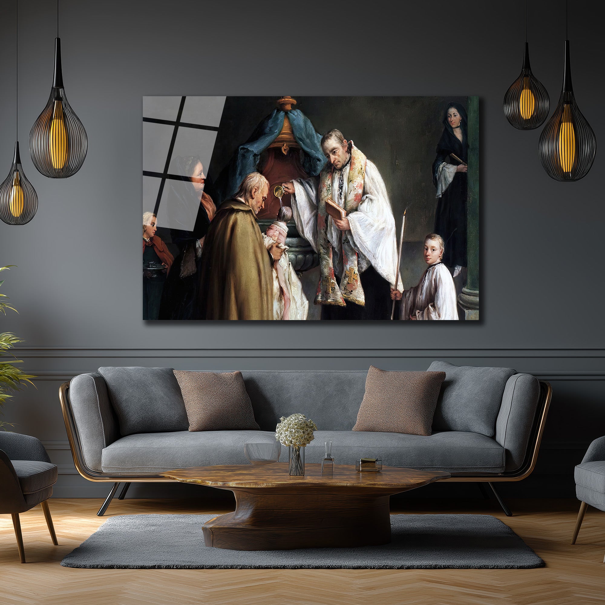 Barok Dönem Vaftiz Töreni Sanat Eseri Cam Tablo