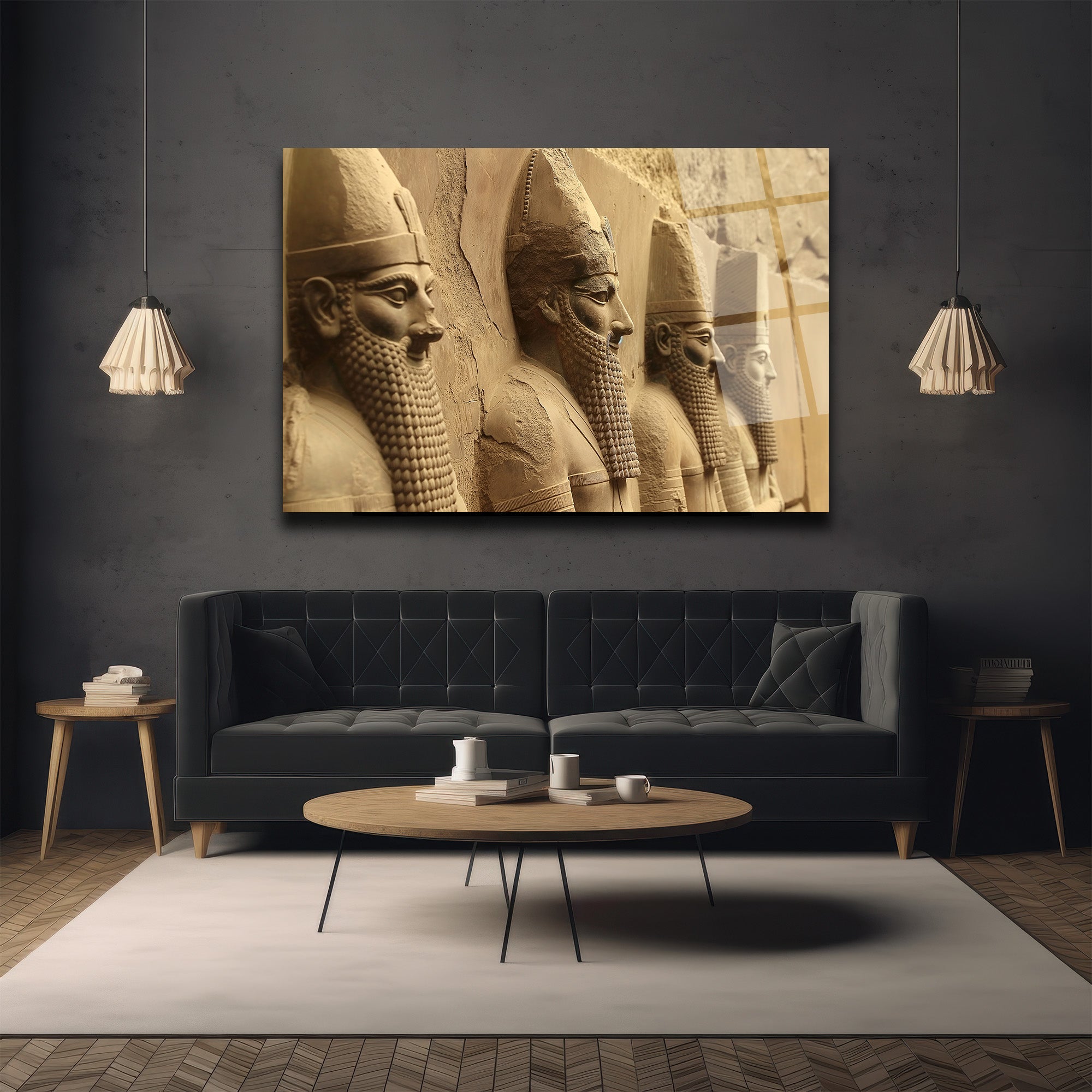 Antik Mezopotamya Savaşçıları Cam Tablo - Tarihi Duvar Sanatı