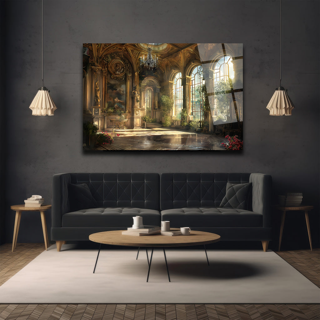Opulent Salon Manzarası Cam Tablo - Lüks ve Zarafet