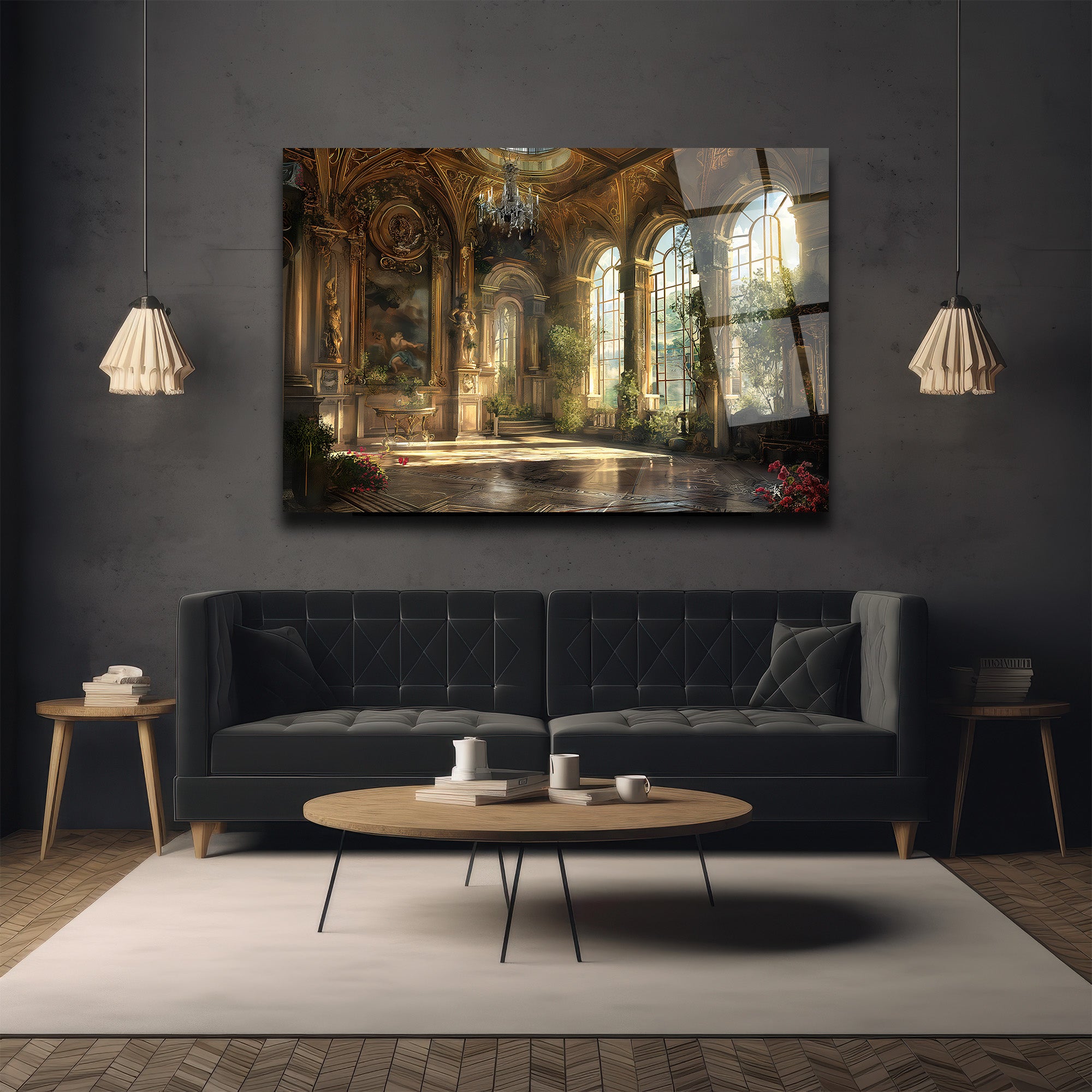 Opulent Salon Manzarası Cam Tablo - Lüks ve Zarafet