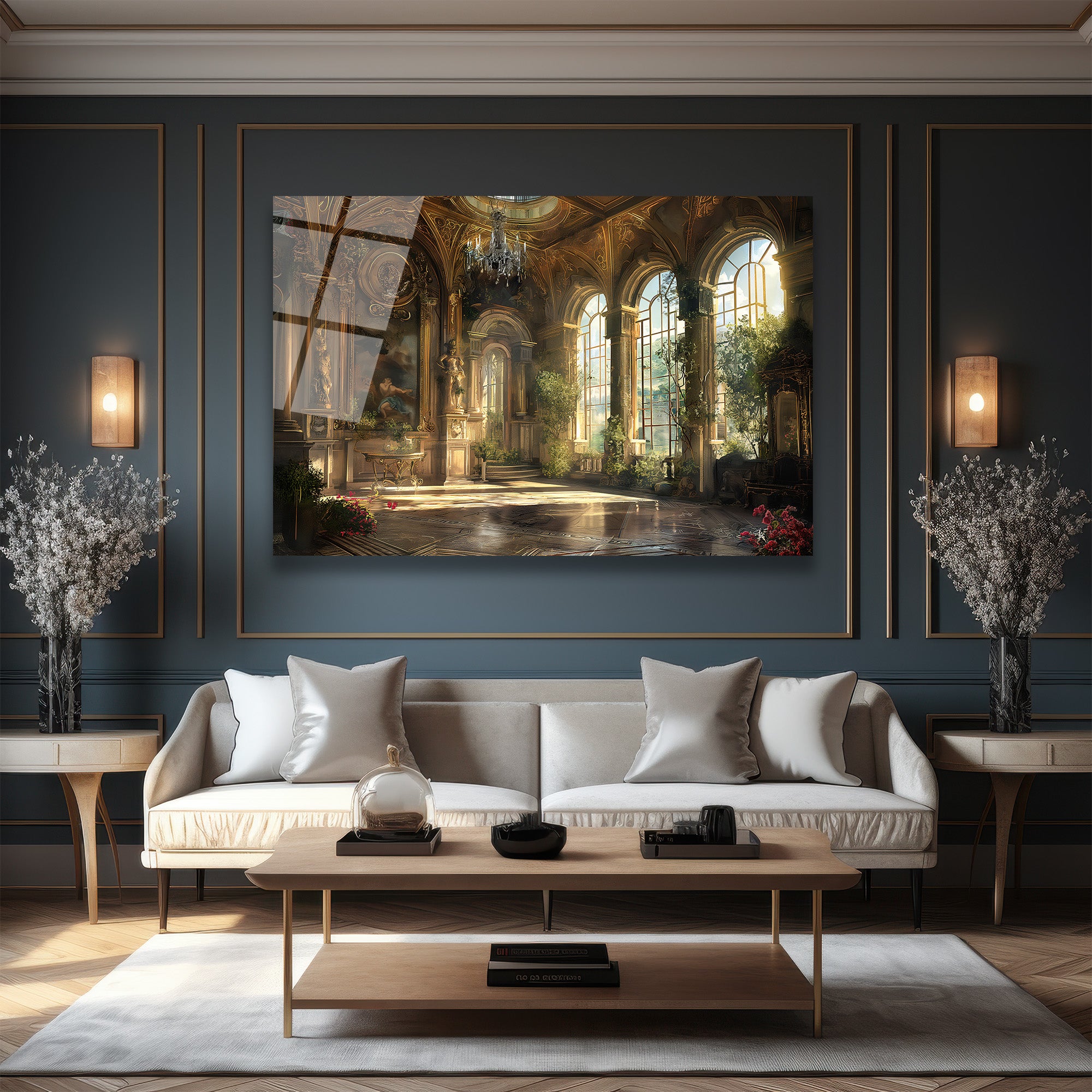 Opulent Salon Manzarası Cam Tablo - Lüks ve Zarafet
