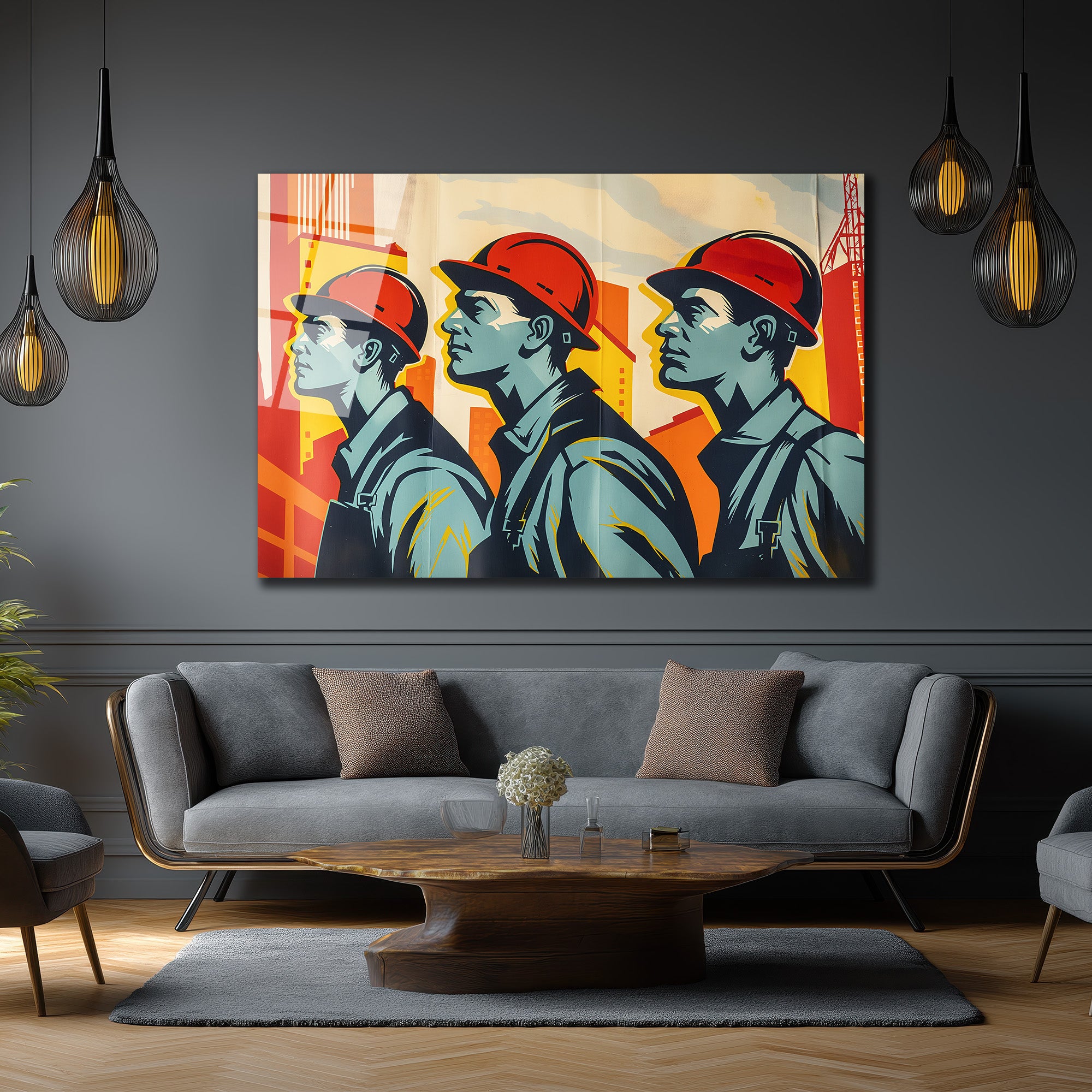Endüstriyel Güç: Modern İşçi Temalı Sanat Cam Tablo