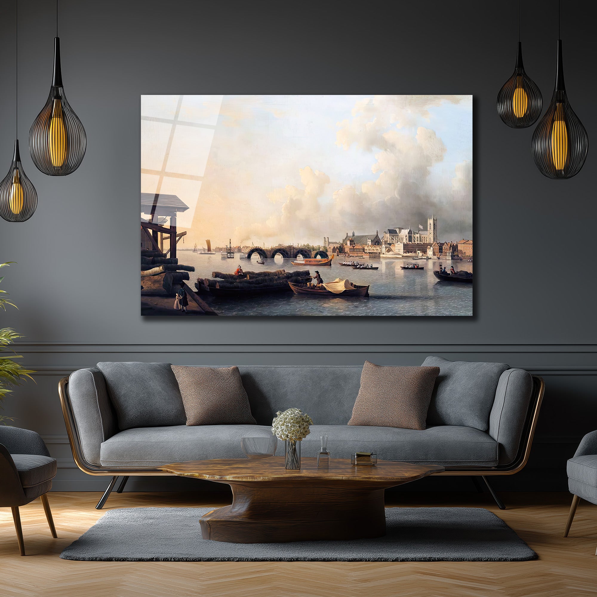 Thames Nehri'nde Tarihi Bir Yolculuk Cam Tablo