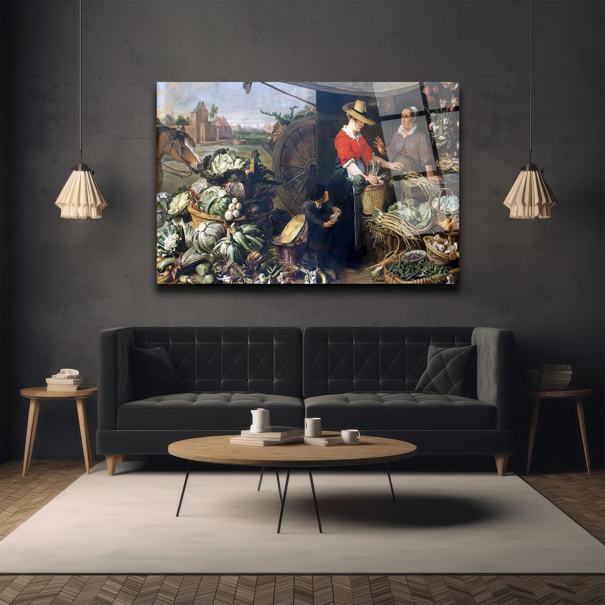Çarşı Pazar Bereketli Sebze Meyve Temalı Sanatsal Cam Tablo
