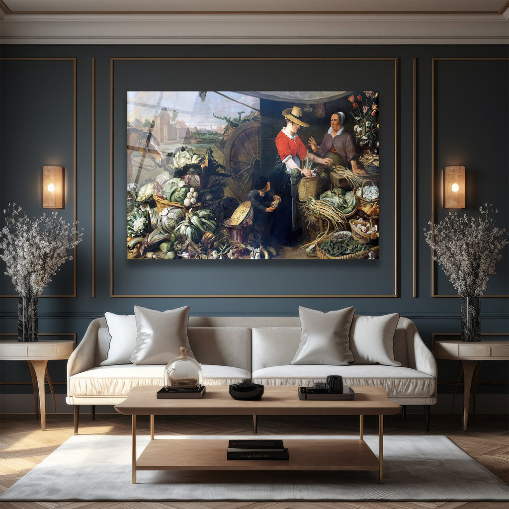 Çarşı Pazar Bereketli Sebze Meyve Temalı Sanatsal Cam Tablo
