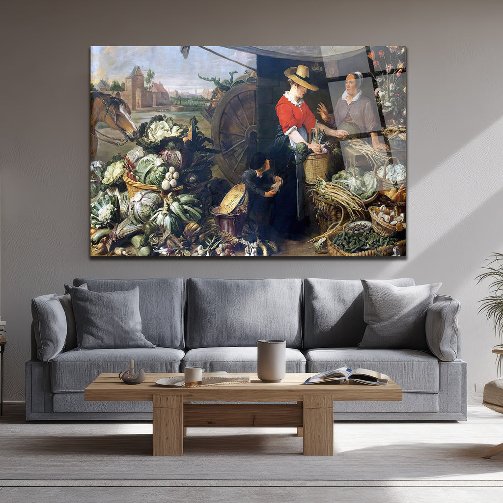 Çarşı Pazar Bereketli Sebze Meyve Temalı Sanatsal Cam Tablo