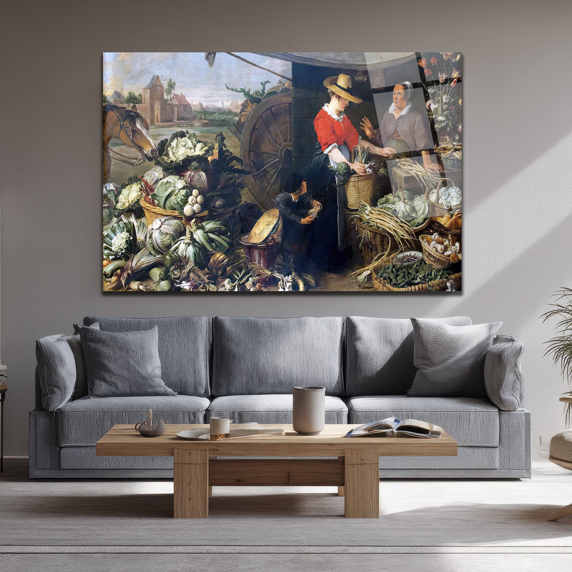 Çarşı Pazar Bereketli Sebze Meyve Temalı Sanatsal Cam Tablo