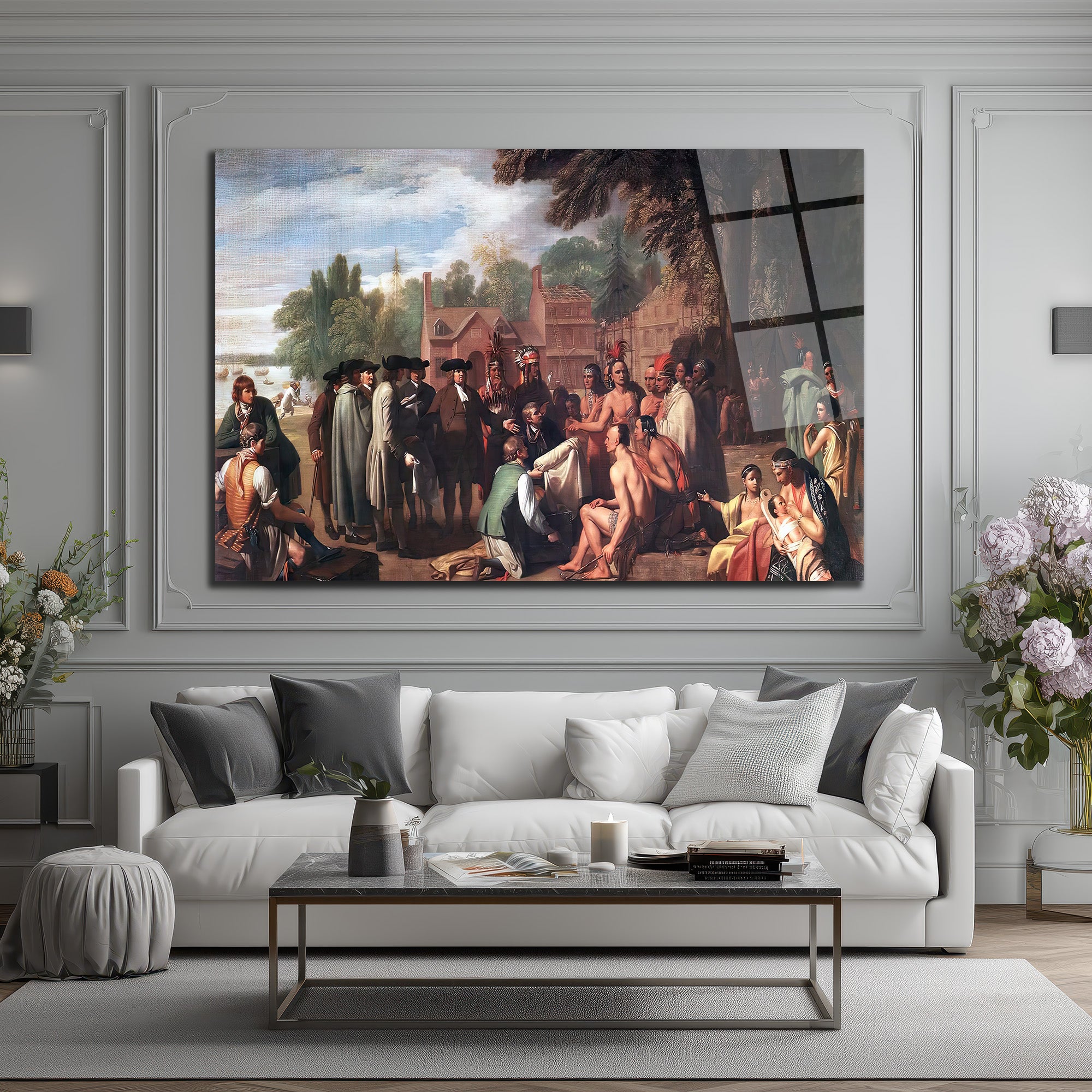 Tarihi Buluşma Anı Cam Tablo - Koloniyel Dönem Sanatı