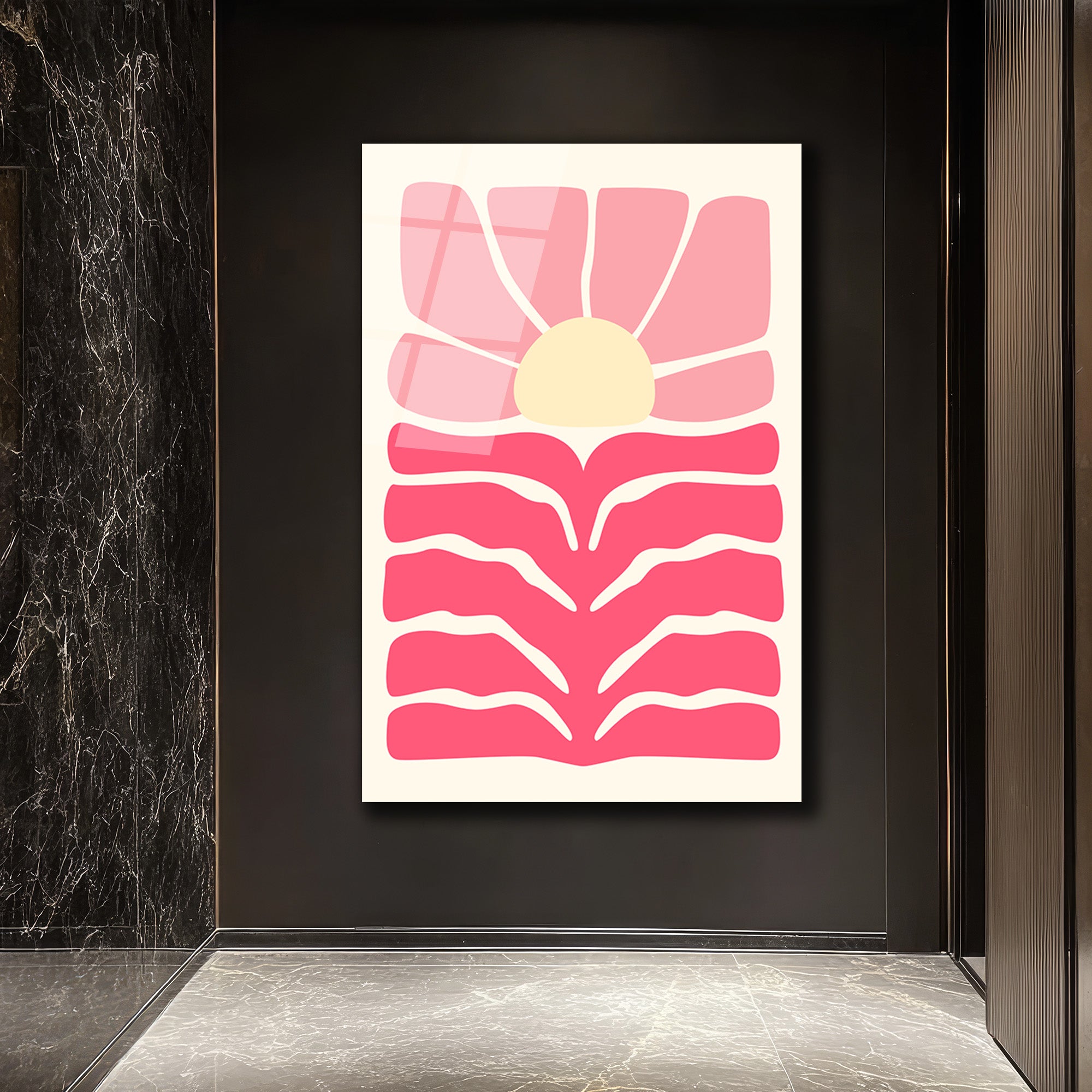 Pembe Günbatımı Soyut Cam Tablo - Modern Sanat Duvar Dekoru