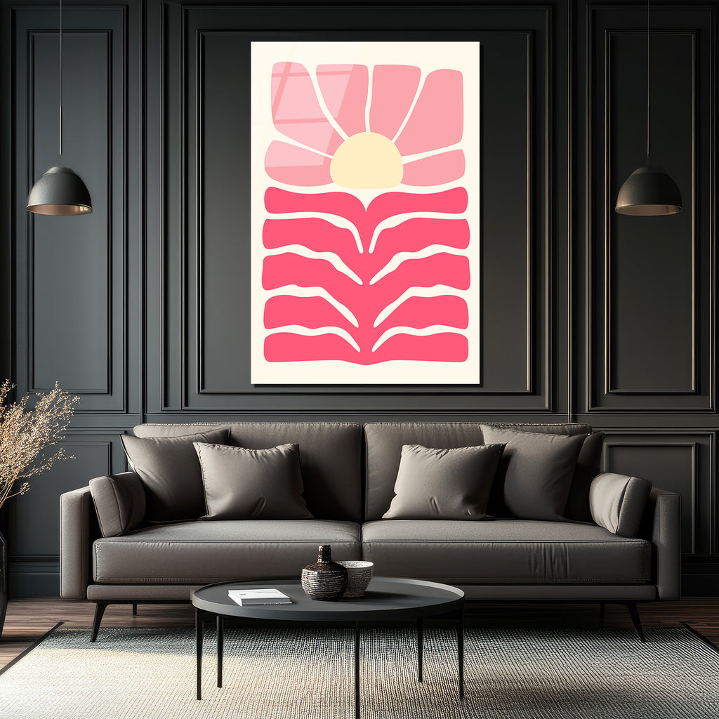 Pembe Günbatımı Soyut Cam Tablo - Modern Sanat Duvar Dekoru