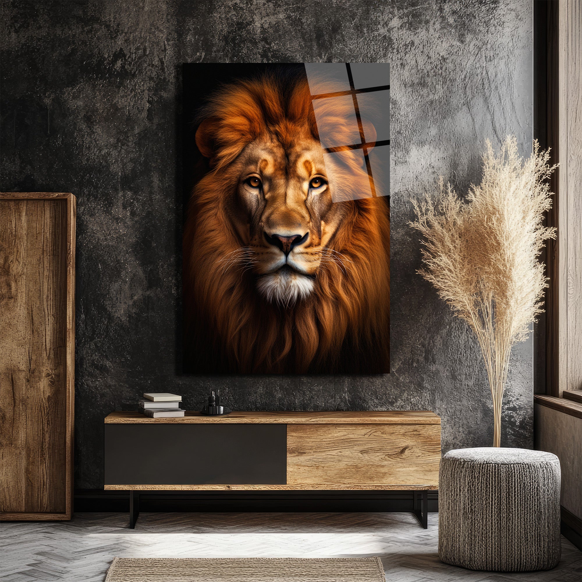 Asil Aslan Portresi Temperli Cam Tablo