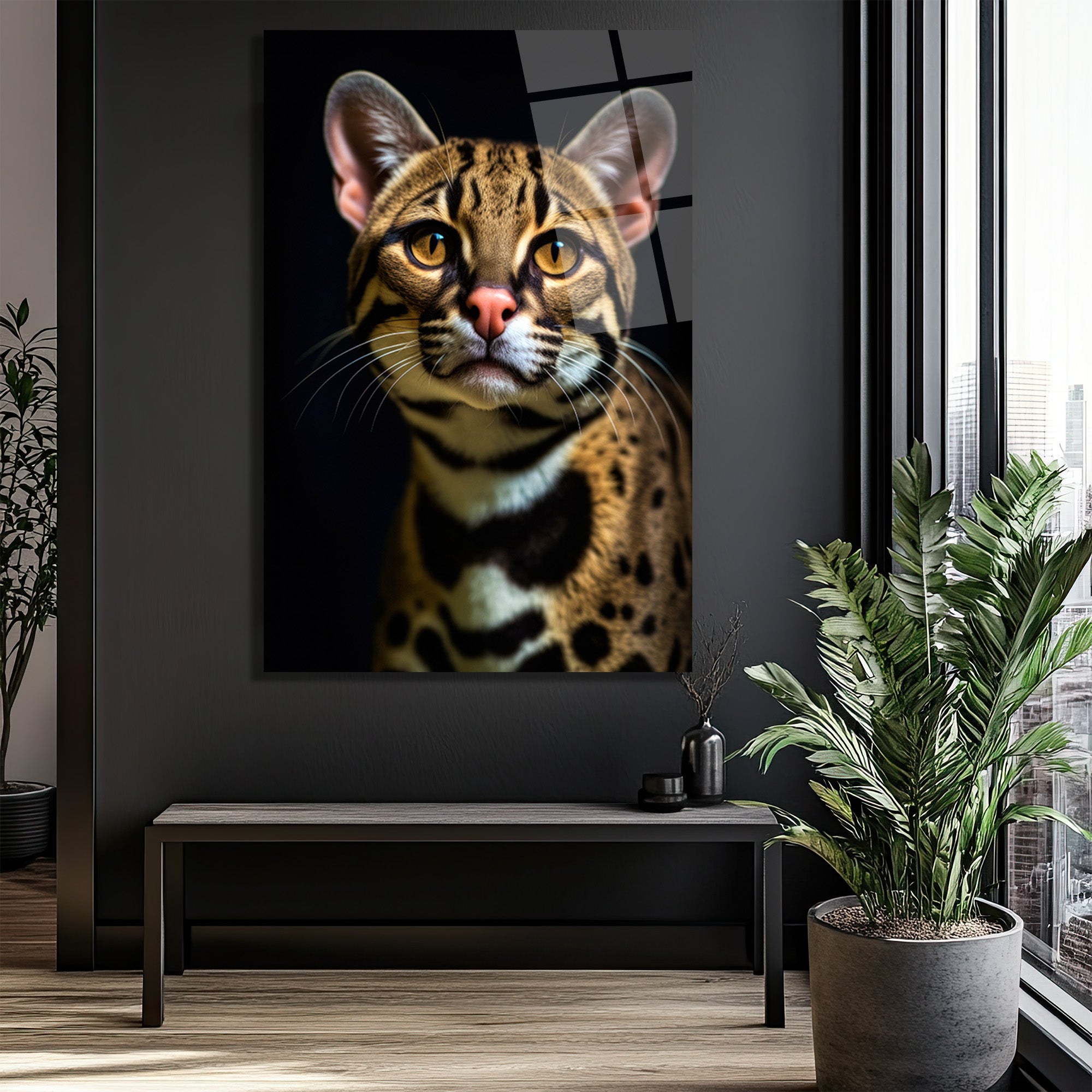 Gizemli Ocelot Portresi Cam Tablo