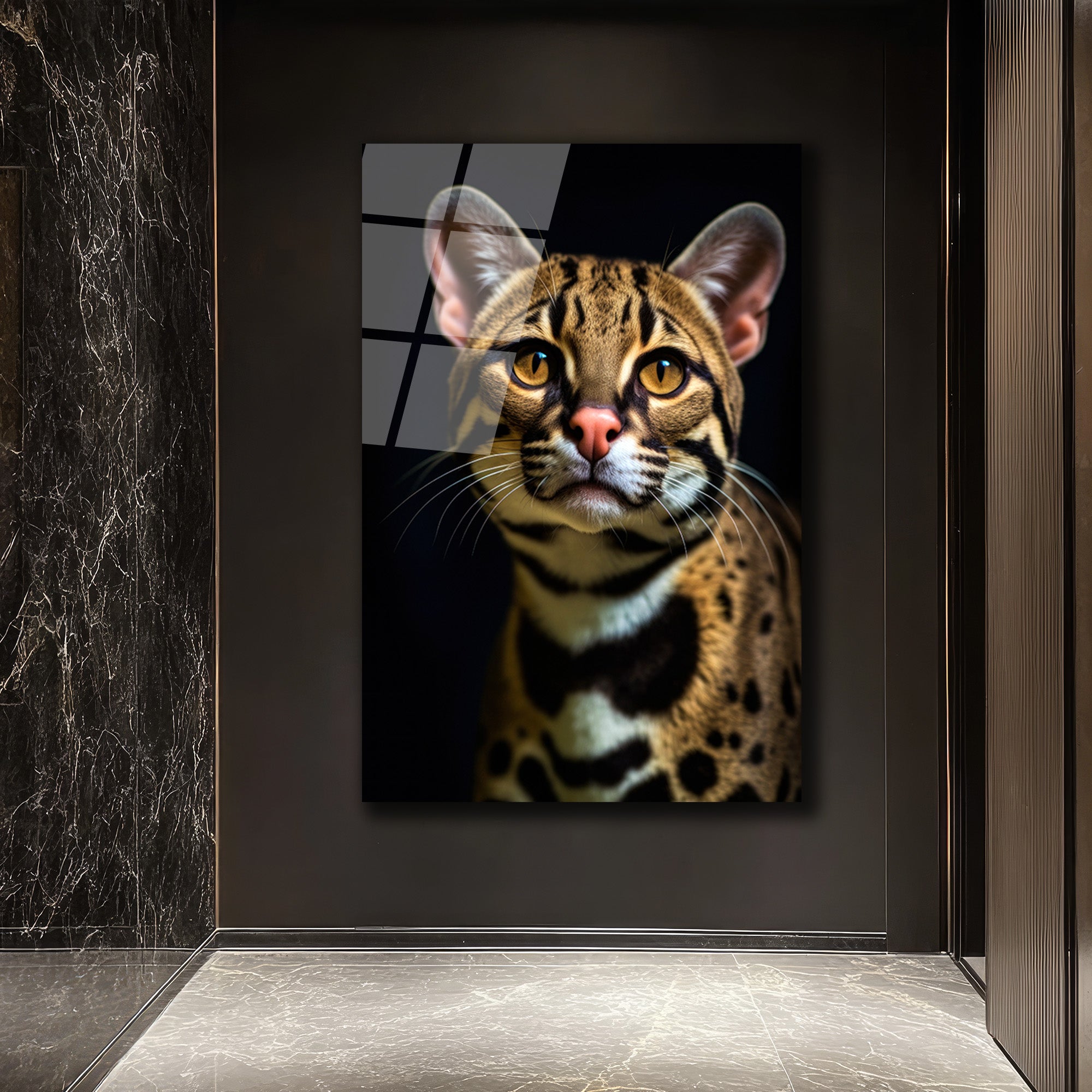 Gizemli Ocelot Portresi Cam Tablo