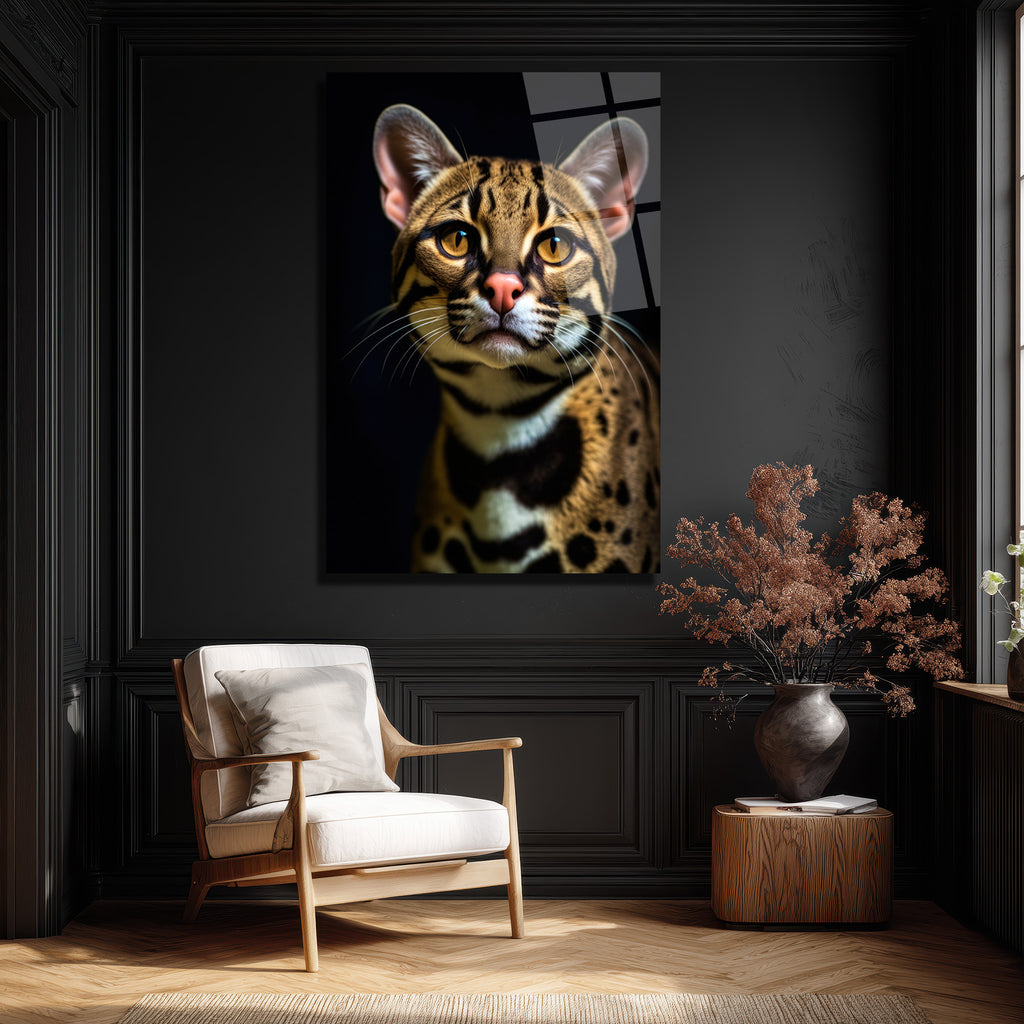 Gizemli Ocelot Portresi Cam Tablo