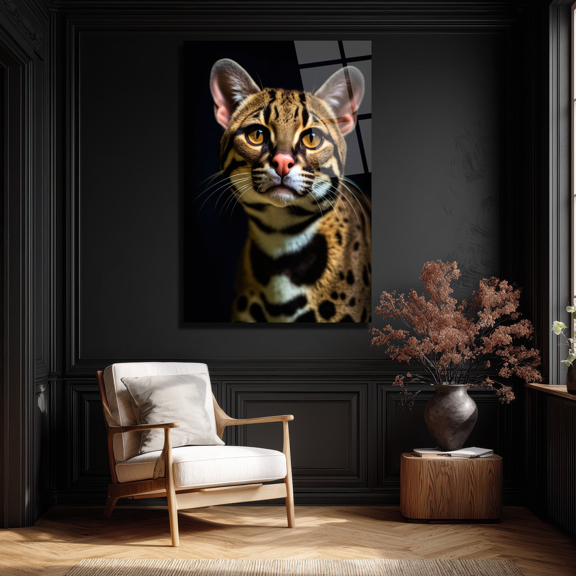 Gizemli Ocelot Portresi Cam Tablo