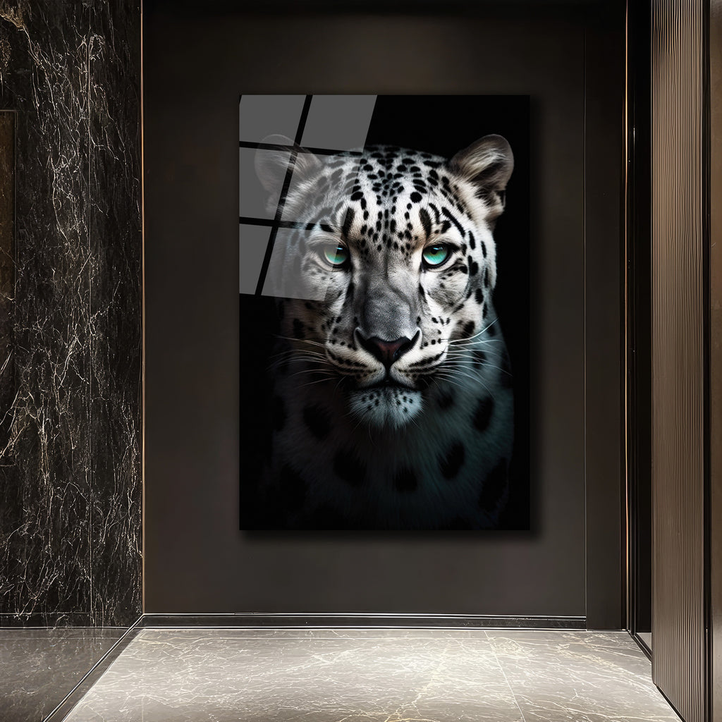 Zümrüt Gözlü Kar Leoparı Cam Tablo