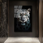 Zümrüt Gözlü Kar Leoparı Cam Tablo