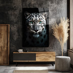 Zümrüt Gözlü Kar Leoparı Cam Tablo