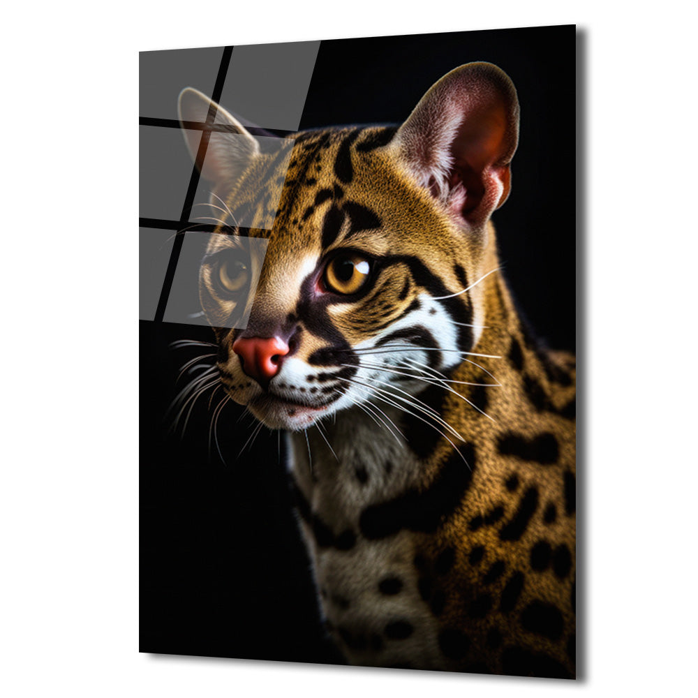 Vahşi Zarafet: Ocelot Portresi Temperli Cam Tablo