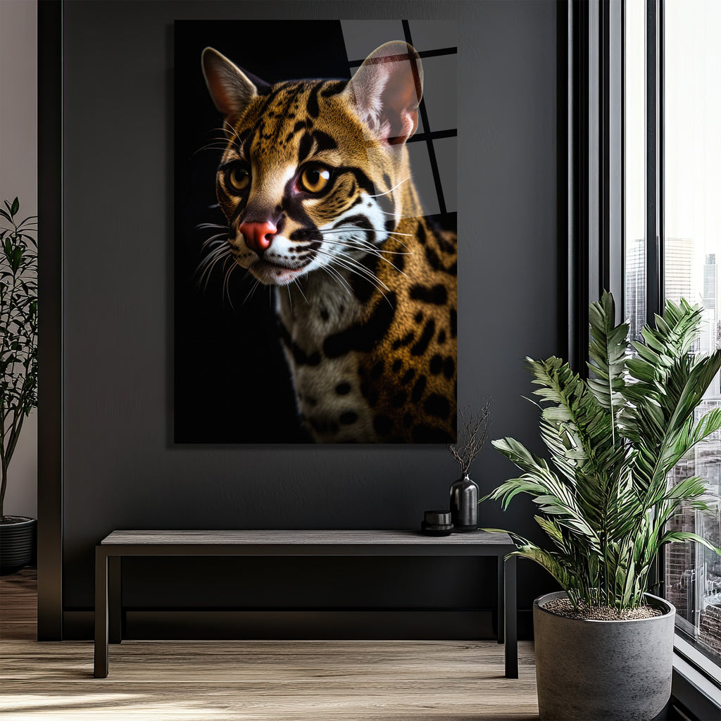 Vahşi Zarafet: Ocelot Portresi Temperli Cam Tablo