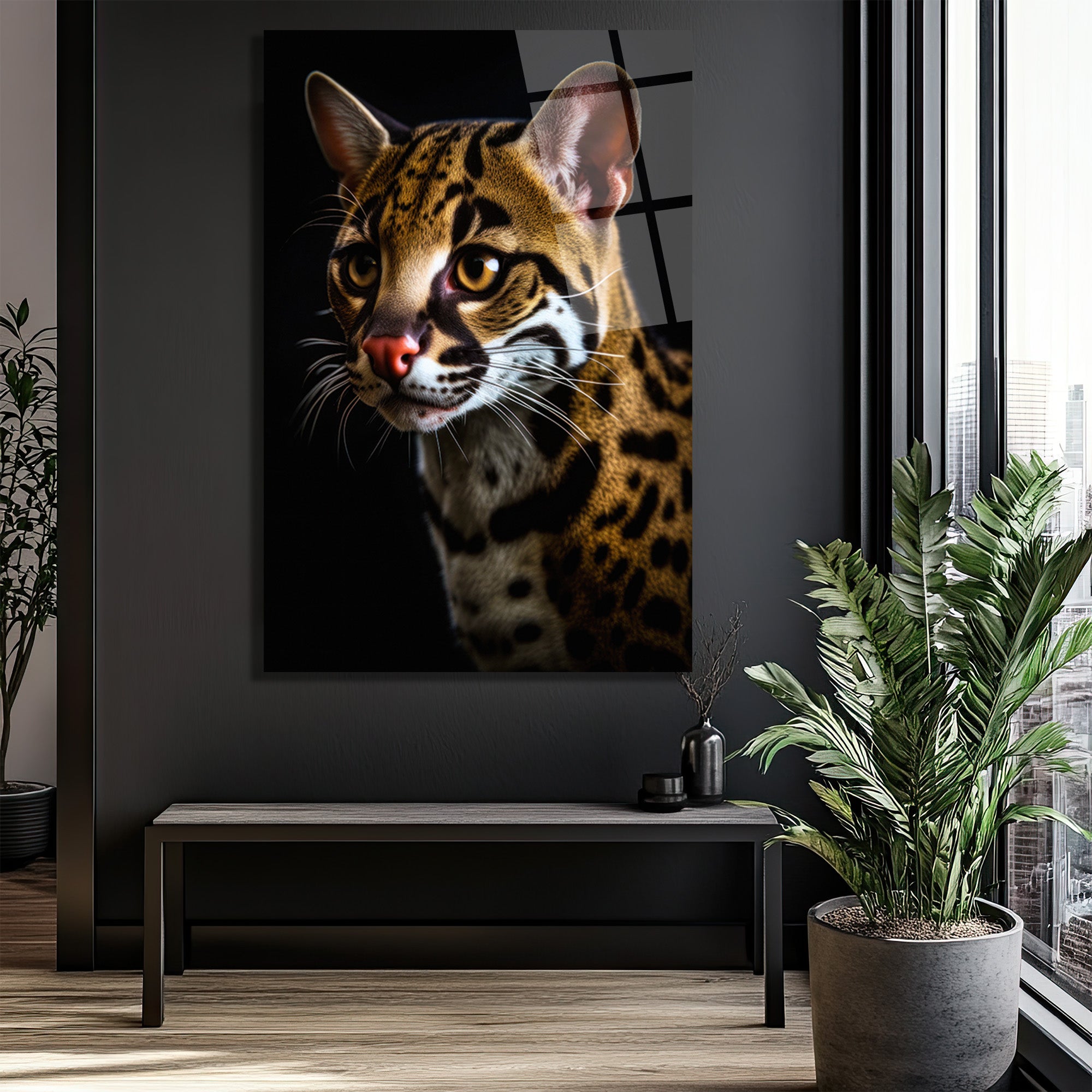 Vahşi Zarafet: Ocelot Portresi Temperli Cam Tablo