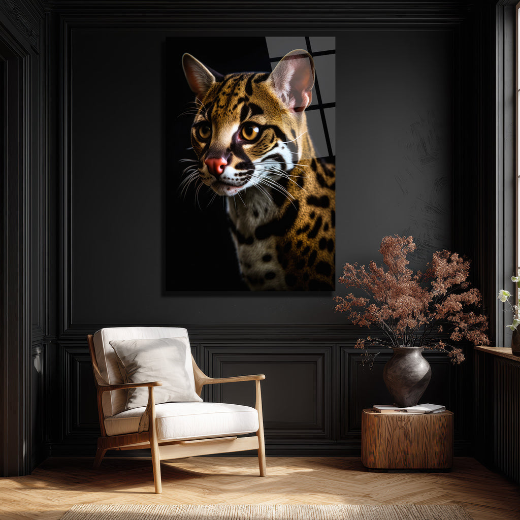 Vahşi Zarafet: Ocelot Portresi Temperli Cam Tablo