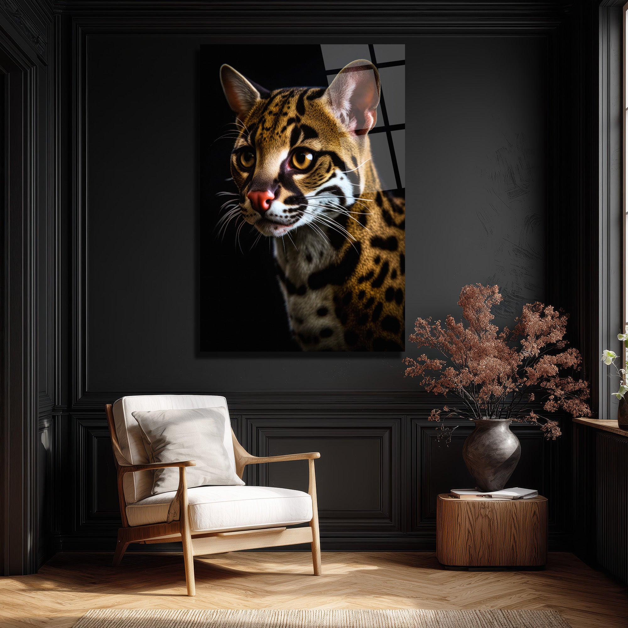 Vahşi Zarafet: Ocelot Portresi Temperli Cam Tablo