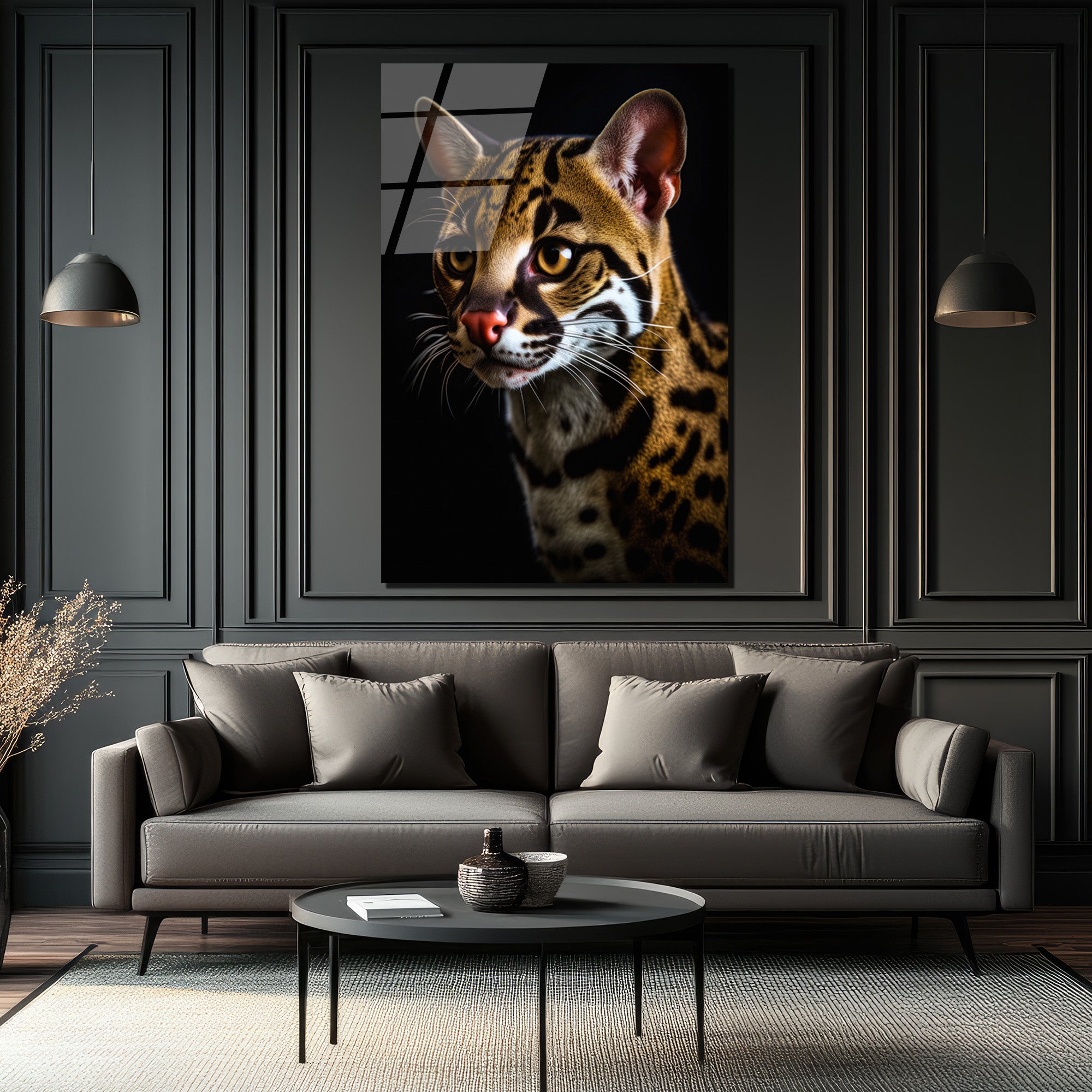 Vahşi Zarafet: Ocelot Portresi Temperli Cam Tablo