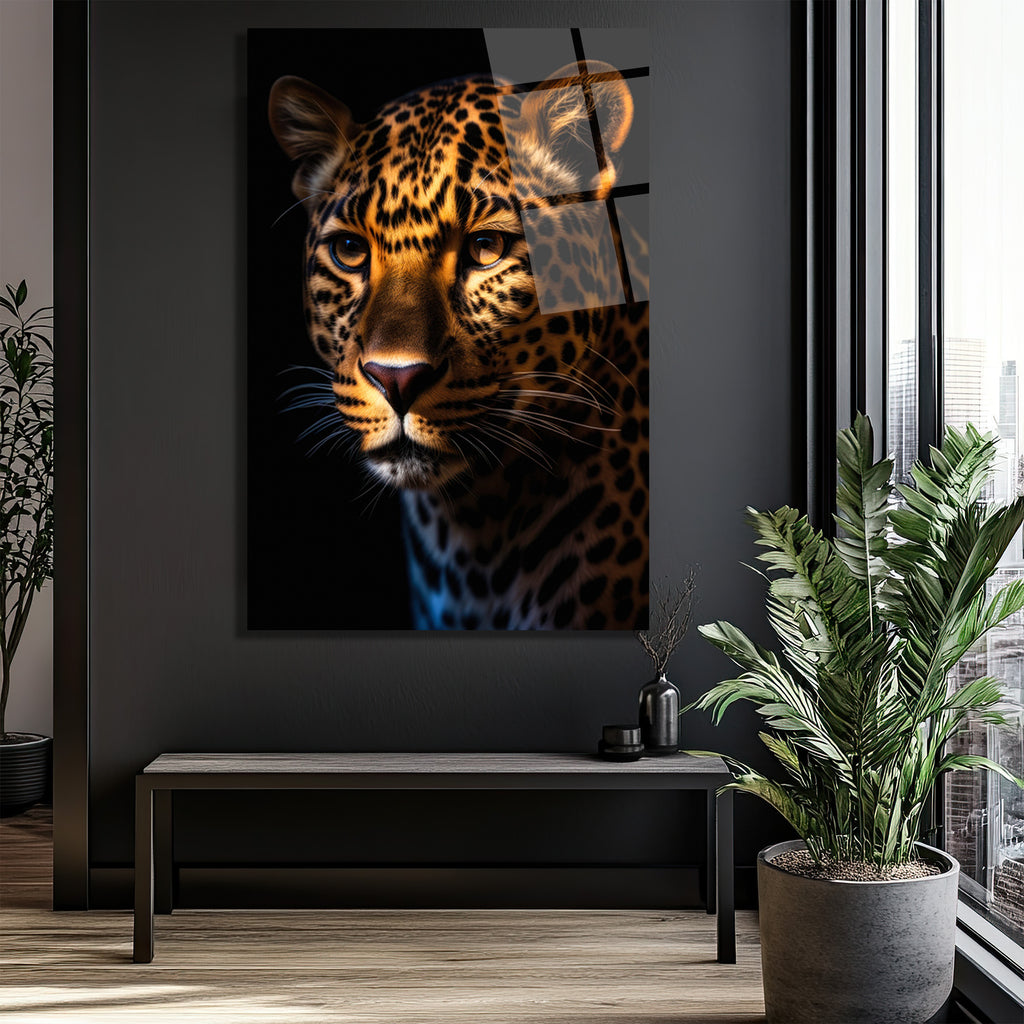 Leoparın Büyüleyici Bakışı Cam Tablo | Vahşi Doğa Sanatı