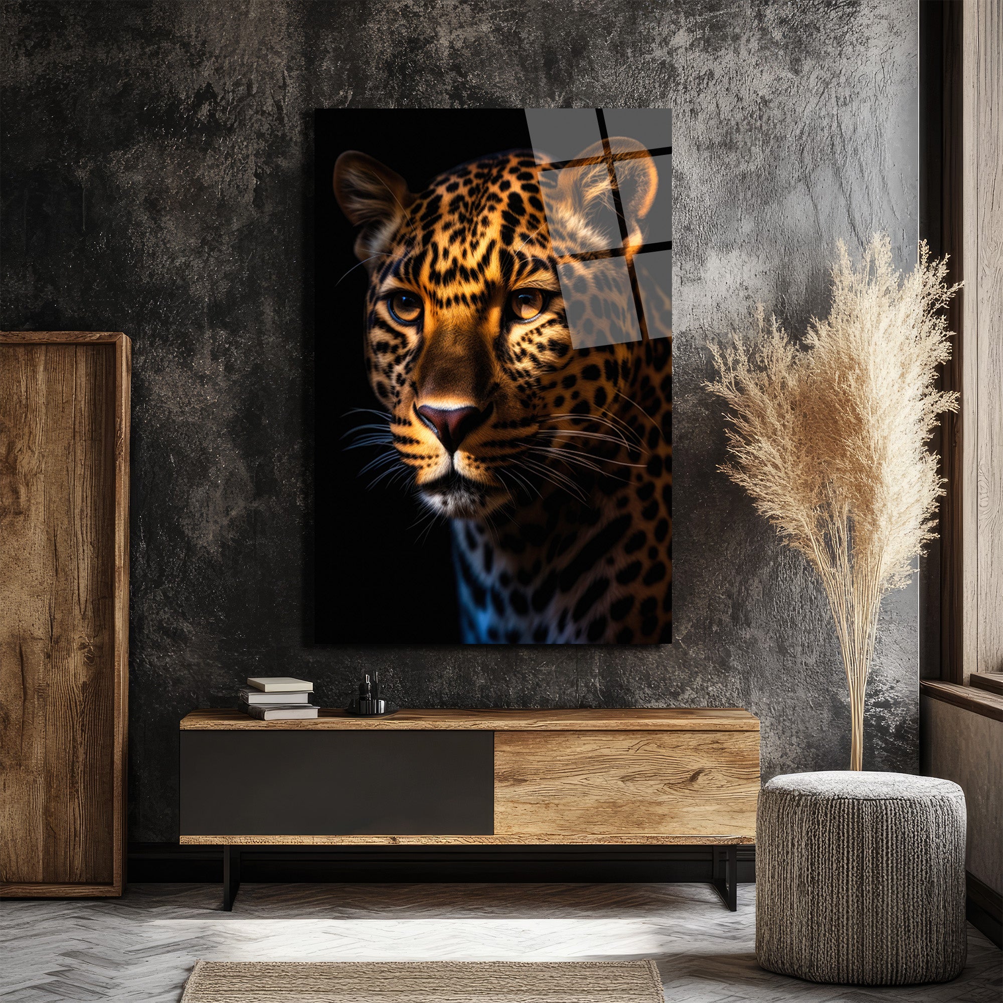 Leoparın Büyüleyici Bakışı Cam Tablo | Vahşi Doğa Sanatı