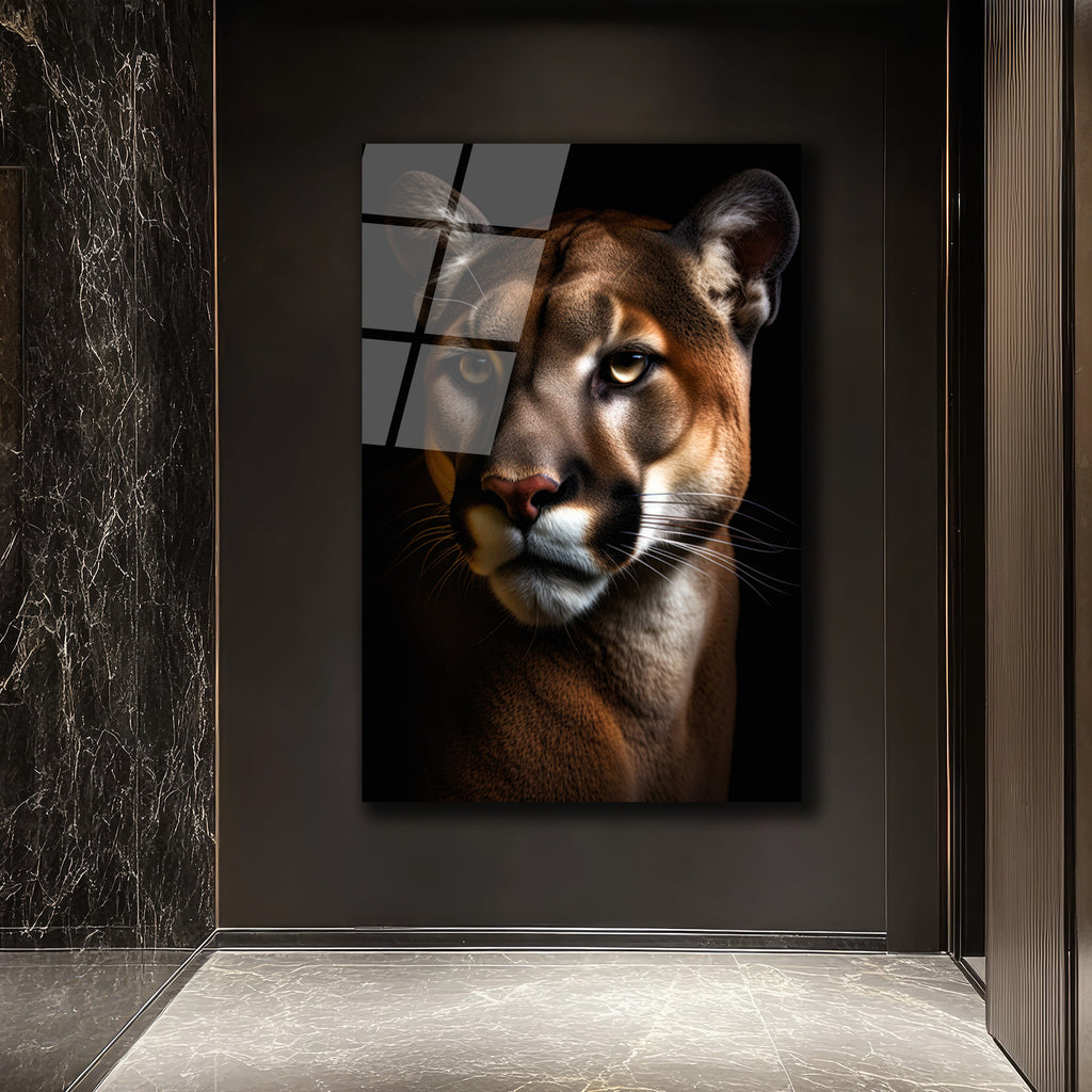 Vahşi Bakış: Puma Portresi Modern Cam Tablo