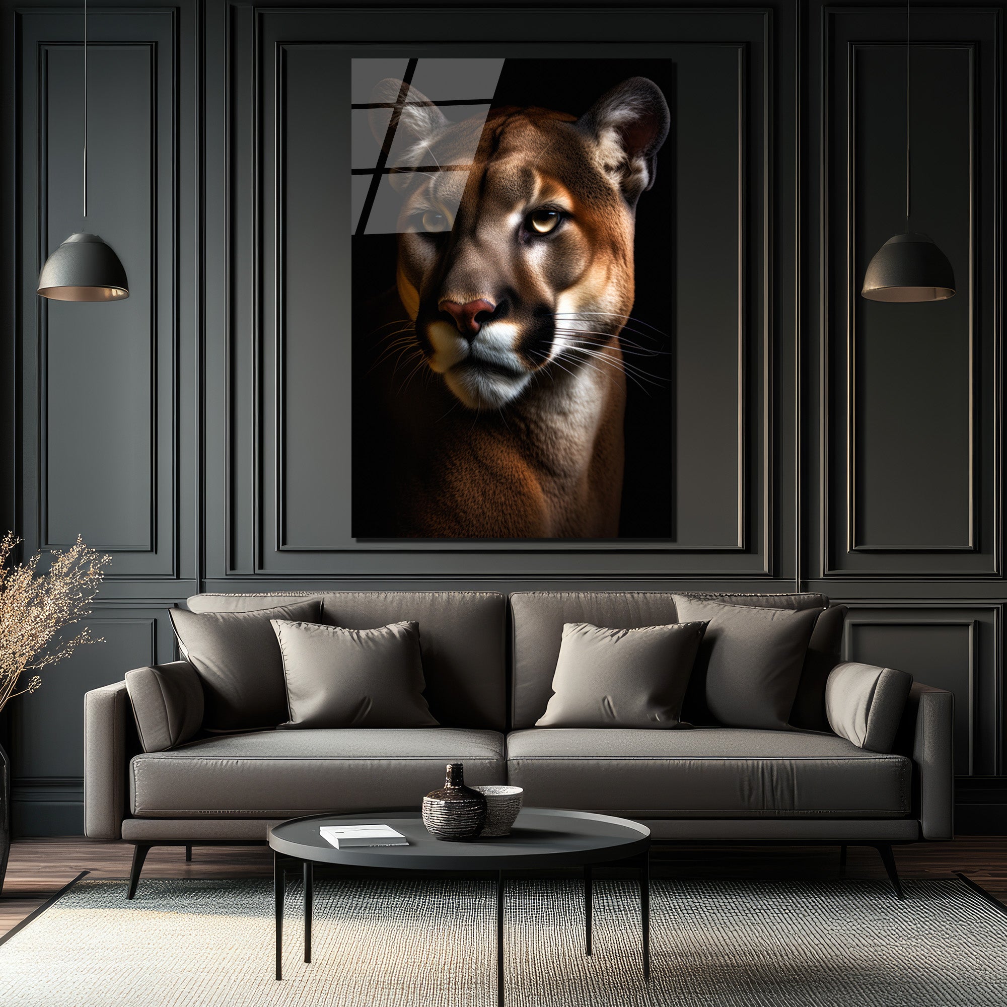 Vahşi Bakış: Puma Portresi Modern Cam Tablo