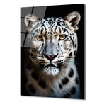 Asil Kar Leoparı Portresi Lüks Modern Cam Tablo