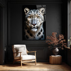 Asil Kar Leoparı Portresi Lüks Modern Cam Tablo