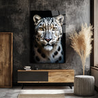 Asil Kar Leoparı Portresi Lüks Modern Cam Tablo